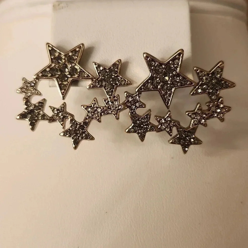 Multi-Star Silver Tone Rhinestone Stud Earrings